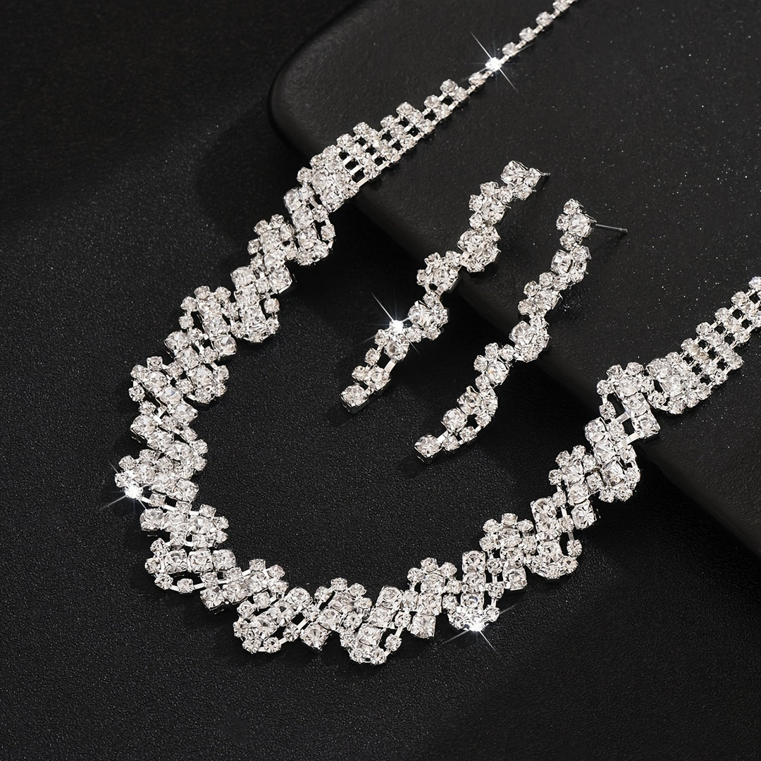 Aethelgard | Zig-Zag Rhinestone Necklace &amp; Drop Earrings Set