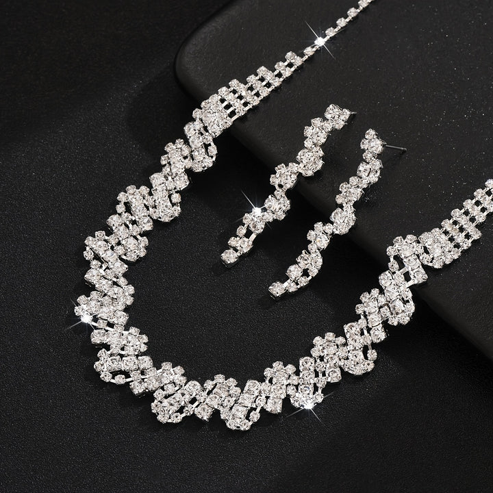 Aethelgard | Zig-Zag Rhinestone Necklace &amp; Drop Earrings Set
