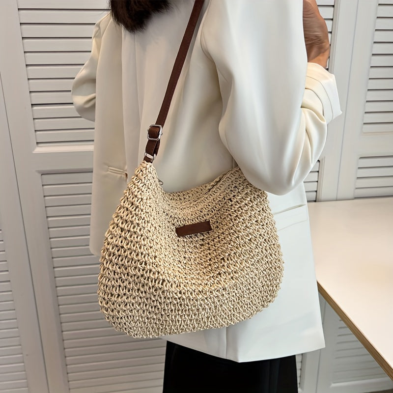 Noemia | Handwoven Straw Hobo Crossbody Bag