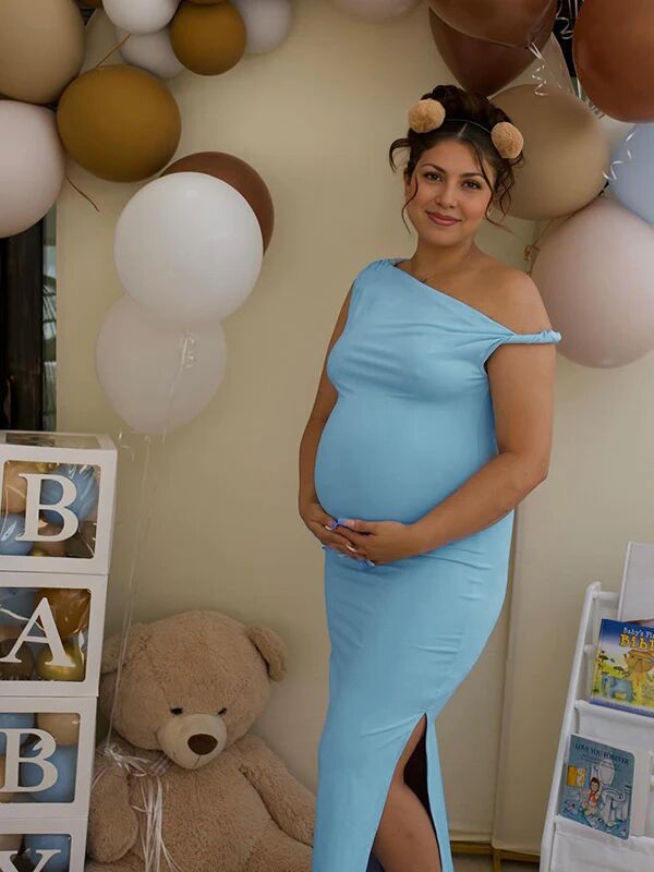 Keeva | One-Shoulder Ruched Maternity Maxi Dress