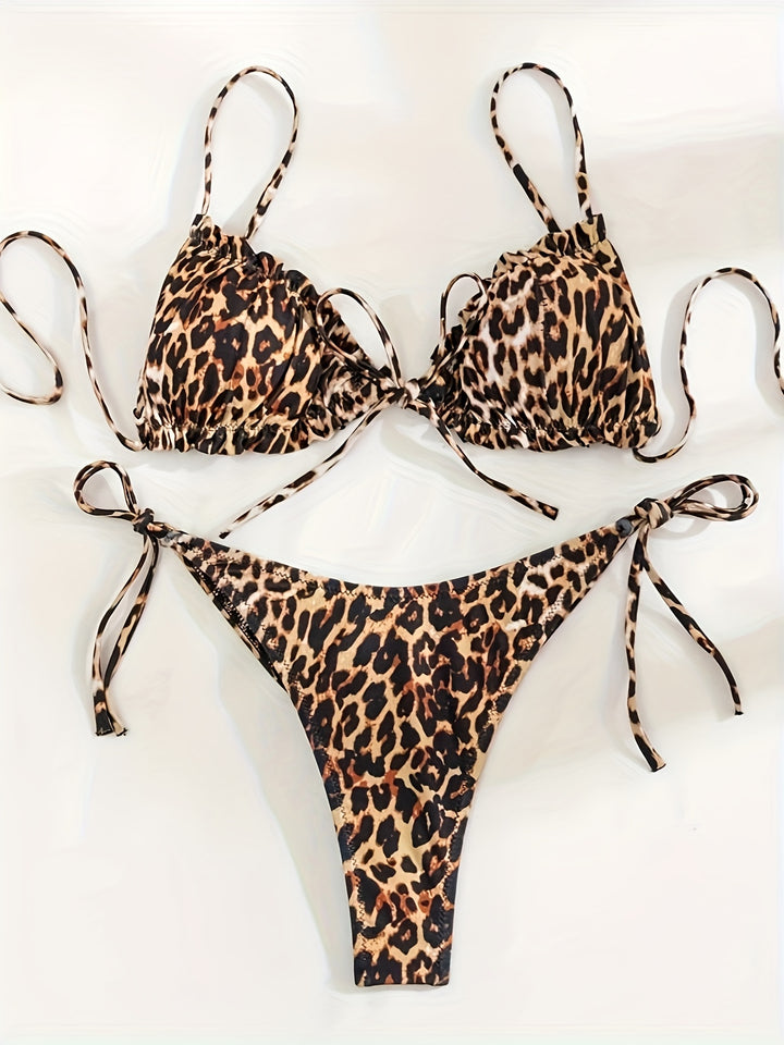 Zahra | Leopard Ruched Tie Bikini Set