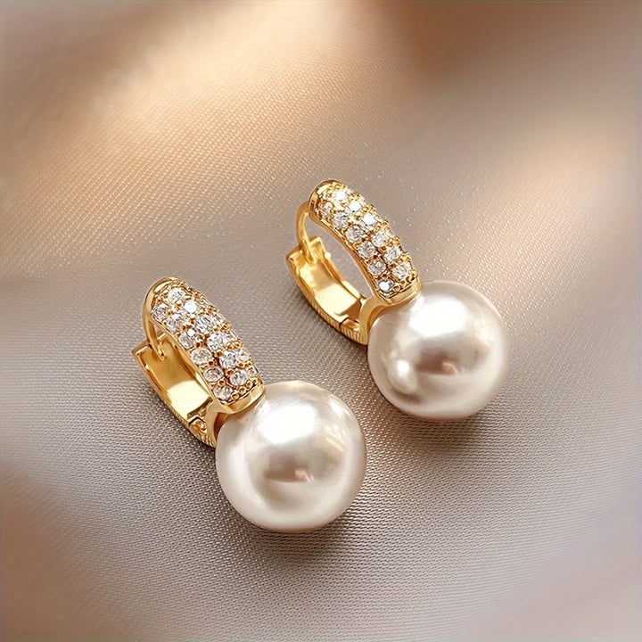 Giselle | Vintage Pavé Huggie &amp; Faux Pearl Drop Earrings
