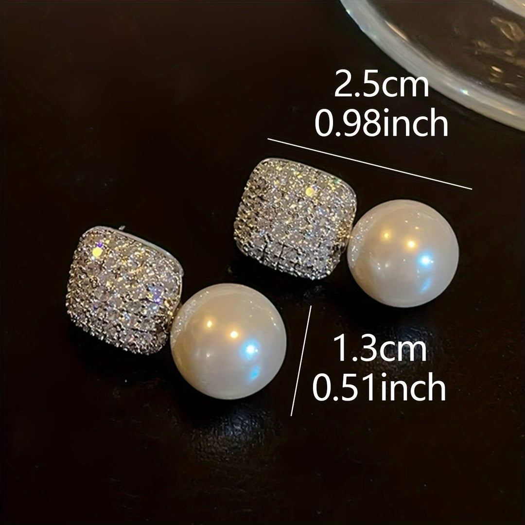 Juliet | Vintage Pavé Square &amp; Faux Pearl Drop Earrings