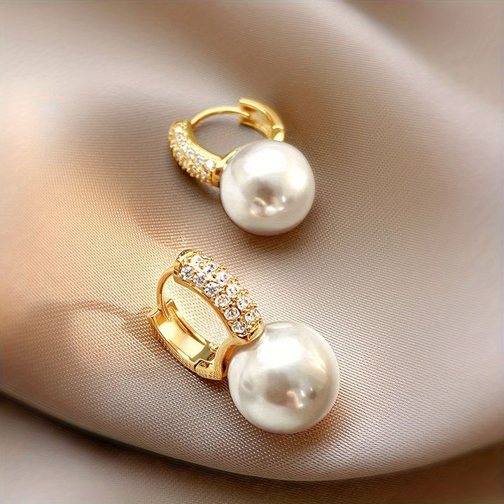 Giselle | Vintage Pavé Huggie &amp; Faux Pearl Drop Earrings