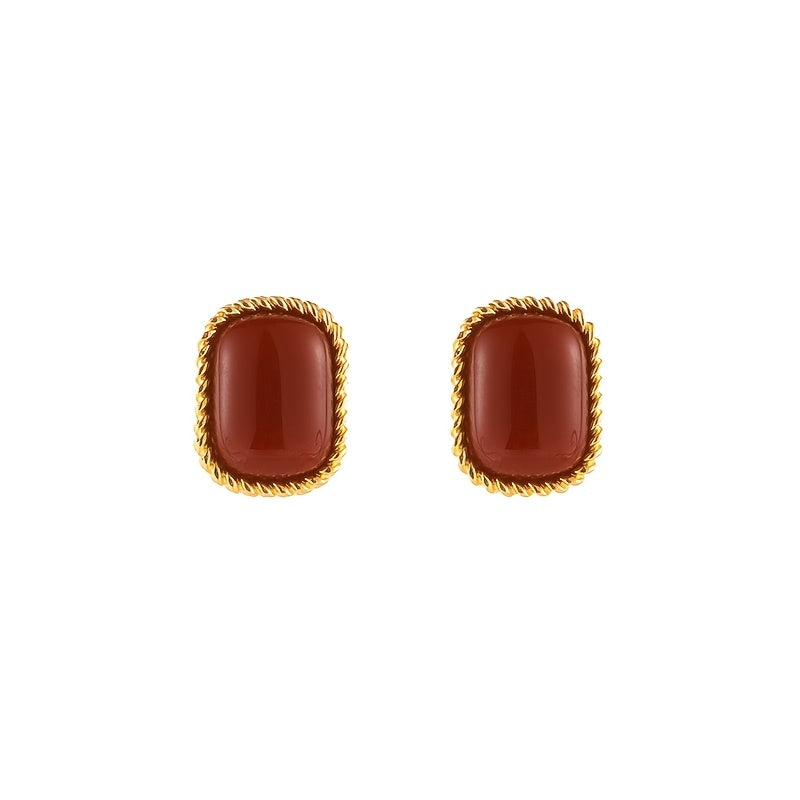 Leonora | Vintage Wine Red &amp; Faux Pearl Stud Earrings Set