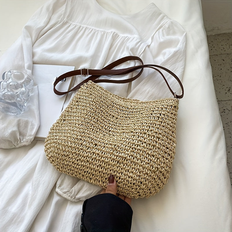 Noemia | Handwoven Straw Hobo Crossbody Bag