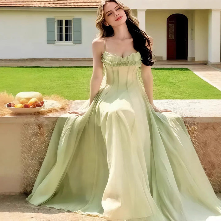 Mireilla | Ruffled Corset Tulle Maxi Dress