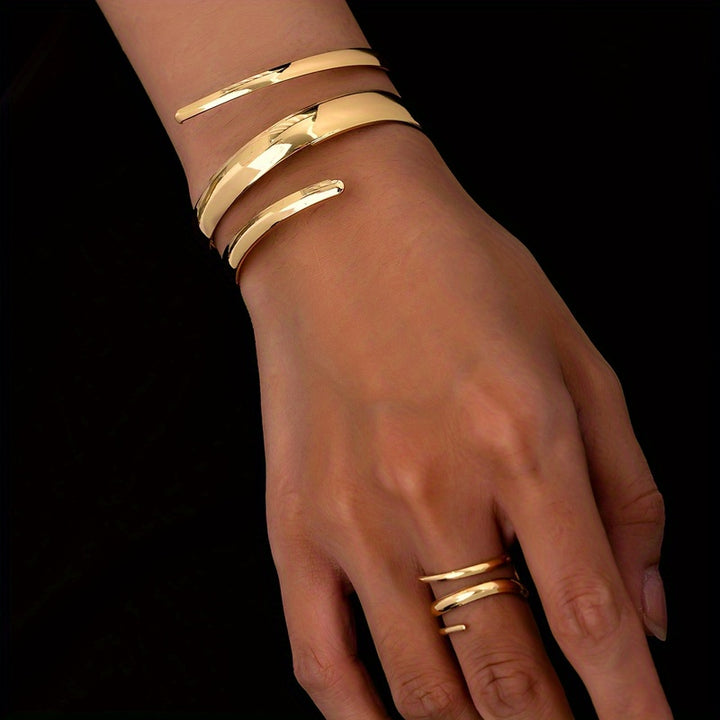 Zephyr | Minimalist Spiral Cuff Bracelet &amp; Ring Set