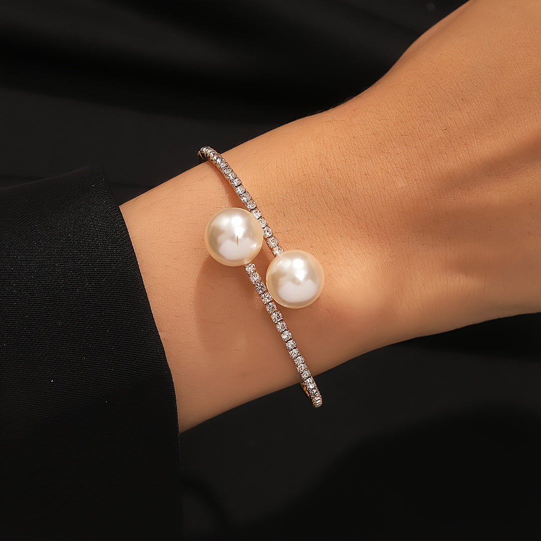 Isolde | Contemporary Pavé Bypass Faux Pearl Bangle