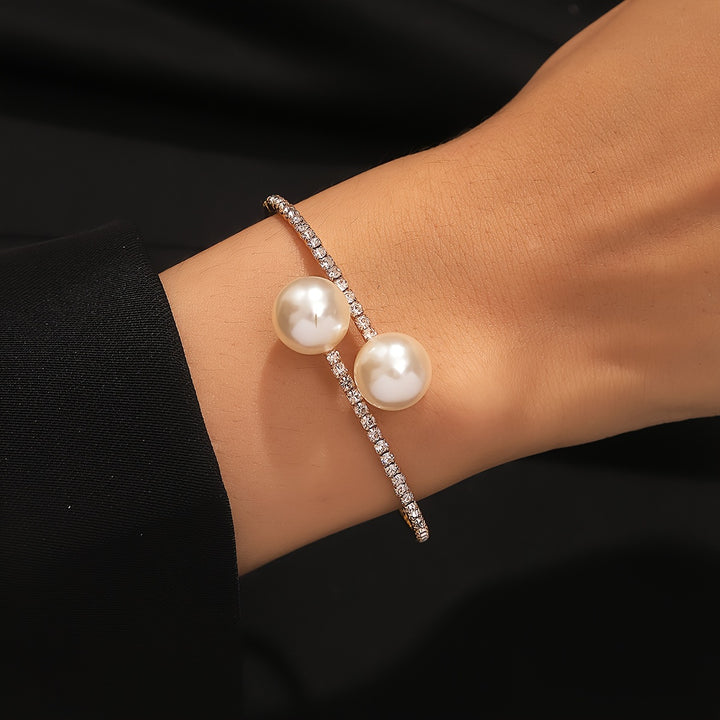 Isolde | Contemporary Pavé Bypass Faux Pearl Bangle
