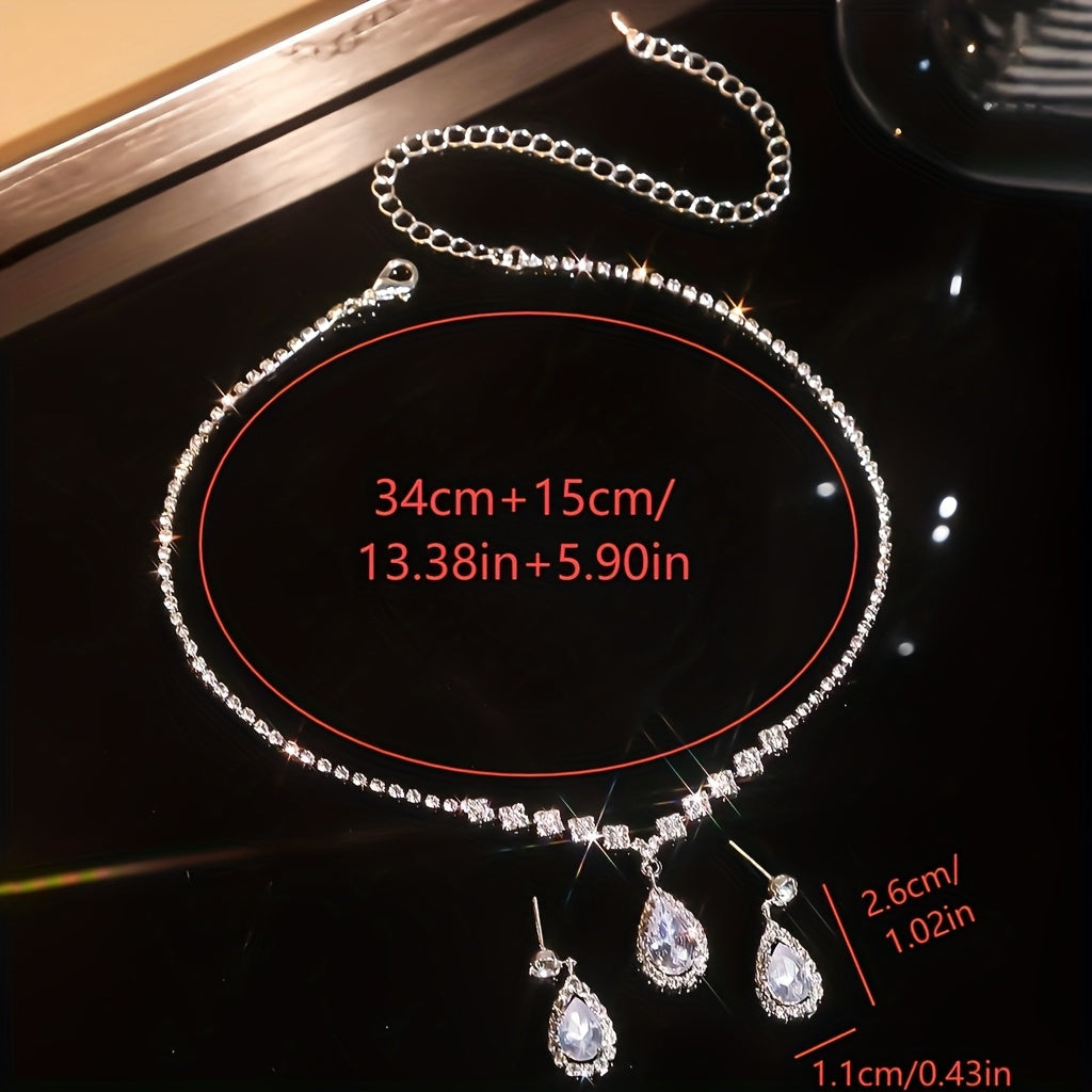 Elowena | Teardrop Rhinestone Pendant Necklace &amp; Earrings Set