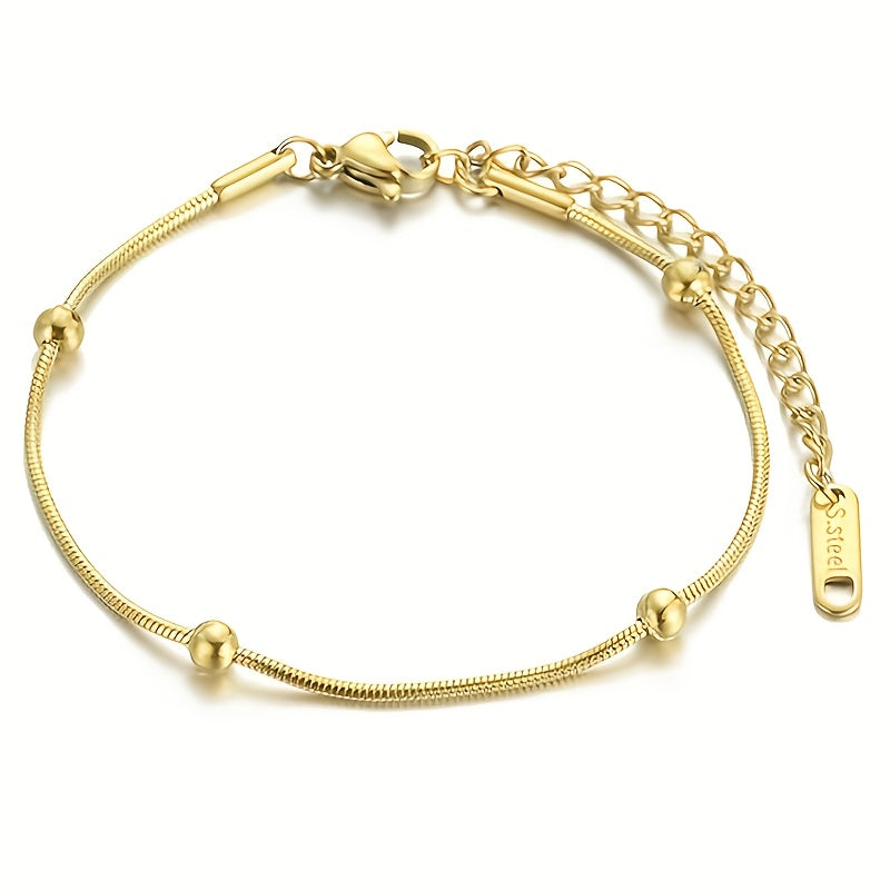 Alara | Minimalist Stainless Steel Snake Chain Bead Bracelet