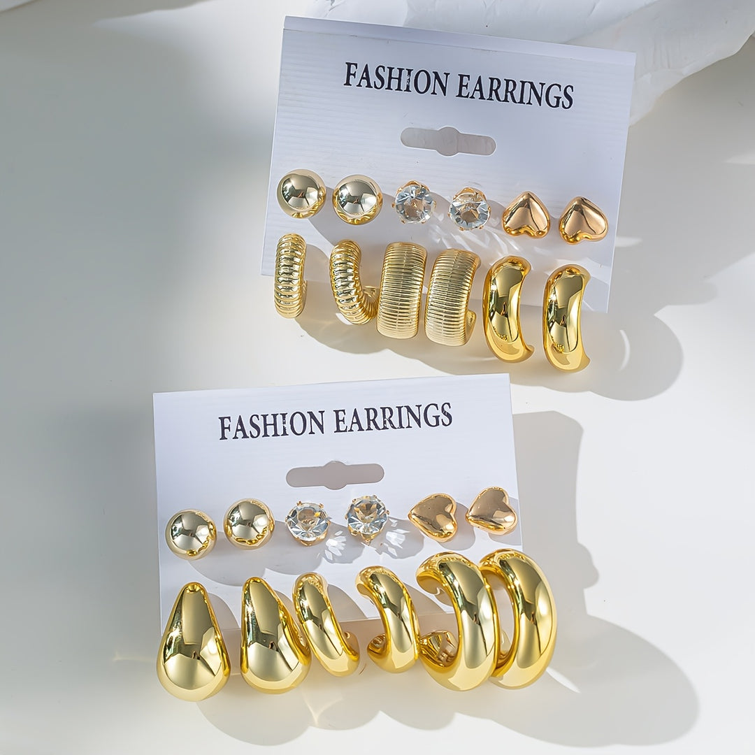 Calliste | Chunky Gold-Tone &amp; Crystal Hoop Stud Earrings Set