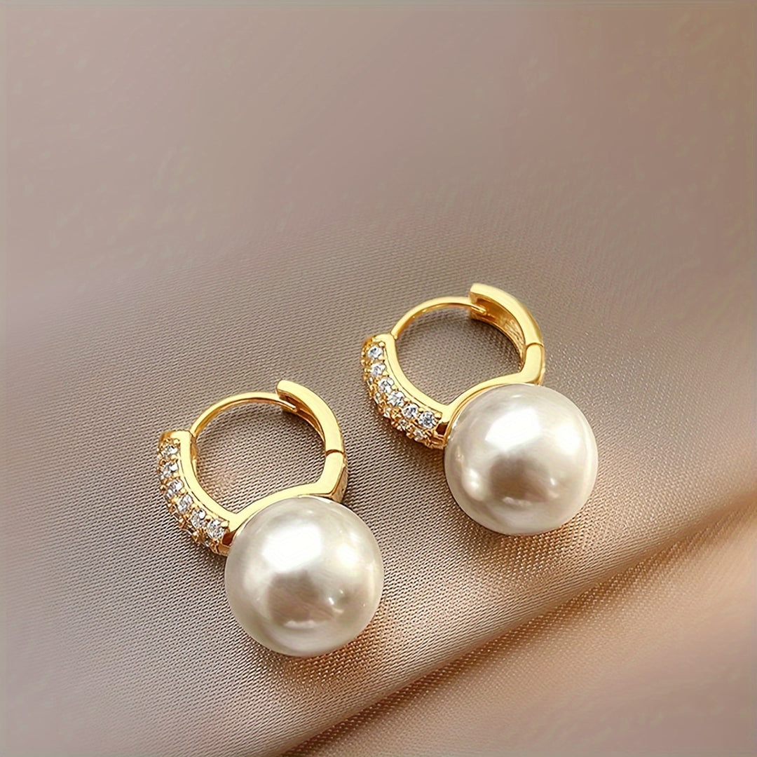 Giselle | Vintage Pavé Huggie &amp; Faux Pearl Drop Earrings