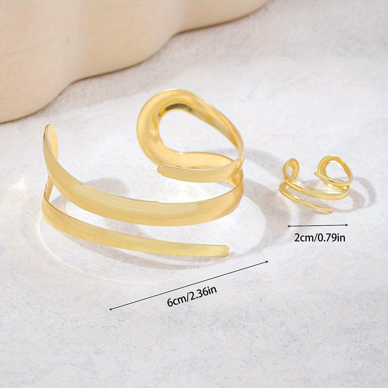 Zephyr | Minimalist Spiral Cuff Bracelet &amp; Ring Set