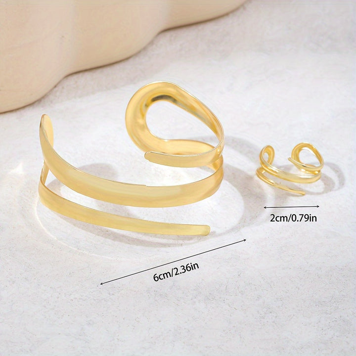 Zephyr | Minimalist Spiral Cuff Bracelet &amp; Ring Set