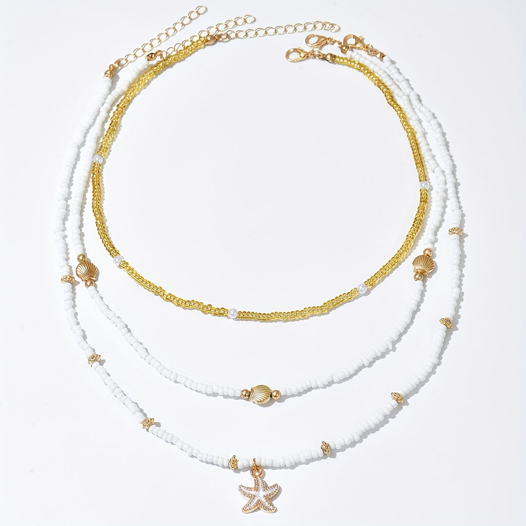 Mirella | Coastal Shell &amp; Starfish Beaded Choker Necklace Set