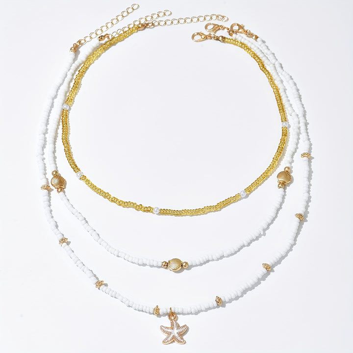 Mirella | Coastal Shell &amp; Starfish Beaded Choker Necklace Set