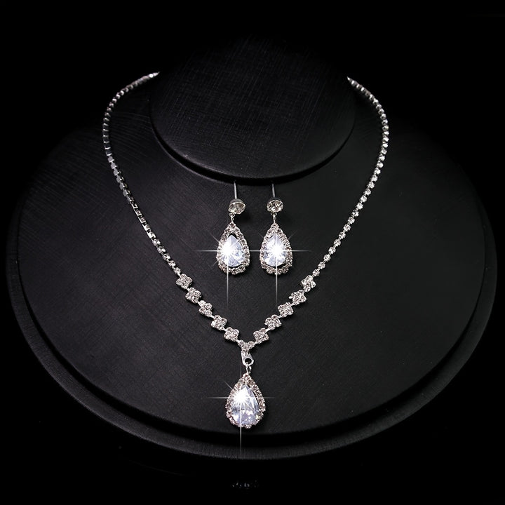 Elowena | Teardrop Rhinestone Pendant Necklace &amp; Earrings Set