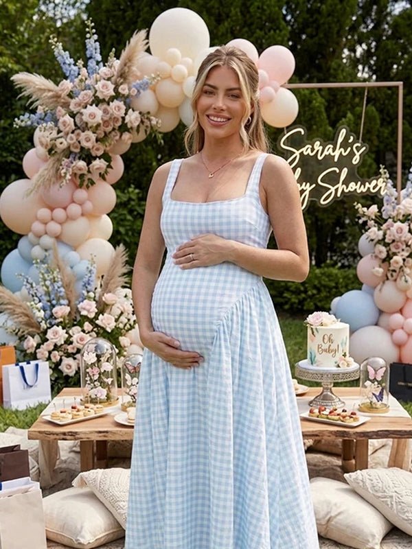 Chloe | Plaid Tank A-Line Maternity Maxi Dress