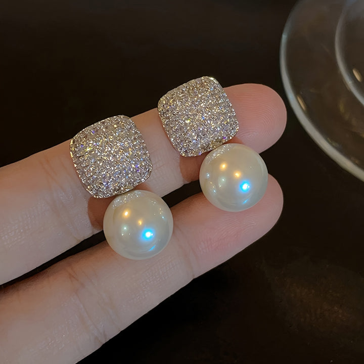 Juliet | Vintage Pavé Square &amp; Faux Pearl Drop Earrings
