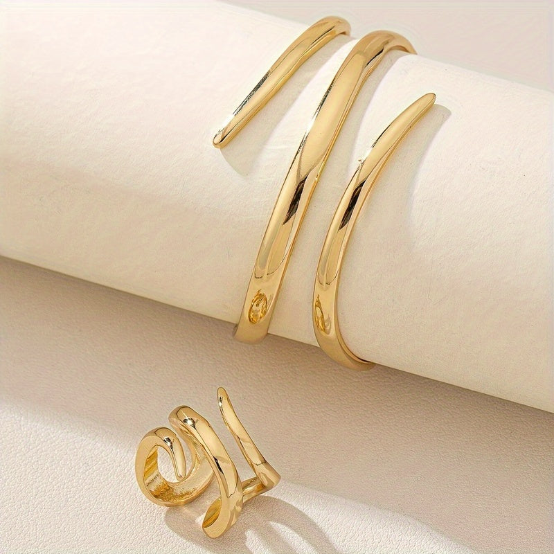 Zephyr | Minimalist Spiral Cuff Bracelet &amp; Ring Set