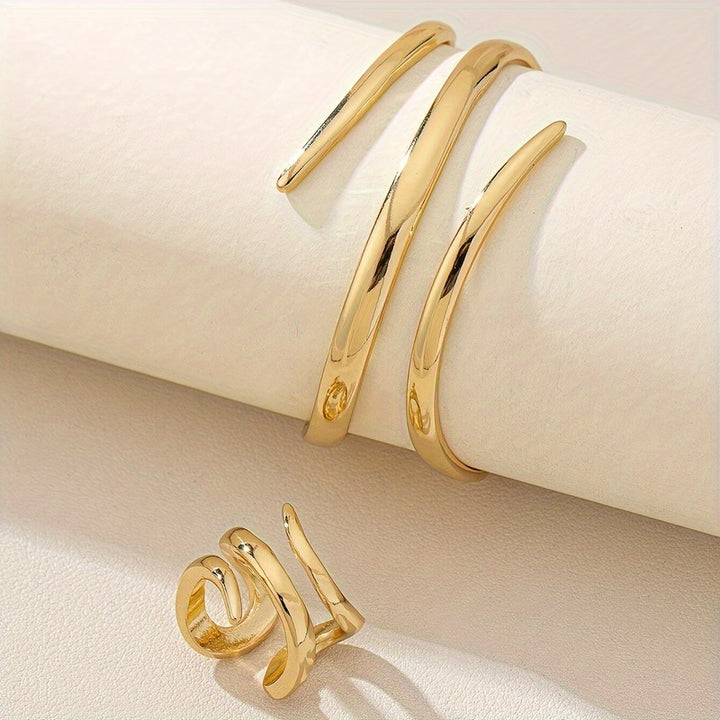 Zephyr | Minimalist Spiral Cuff Bracelet &amp; Ring Set