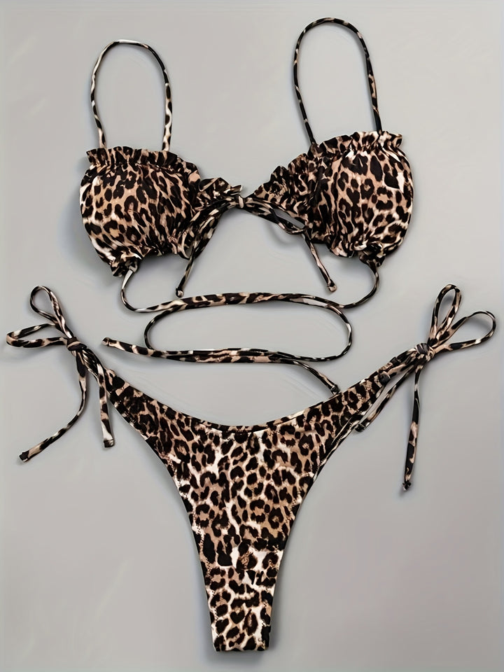 Zahra | Leopard Ruched Tie Bikini Set