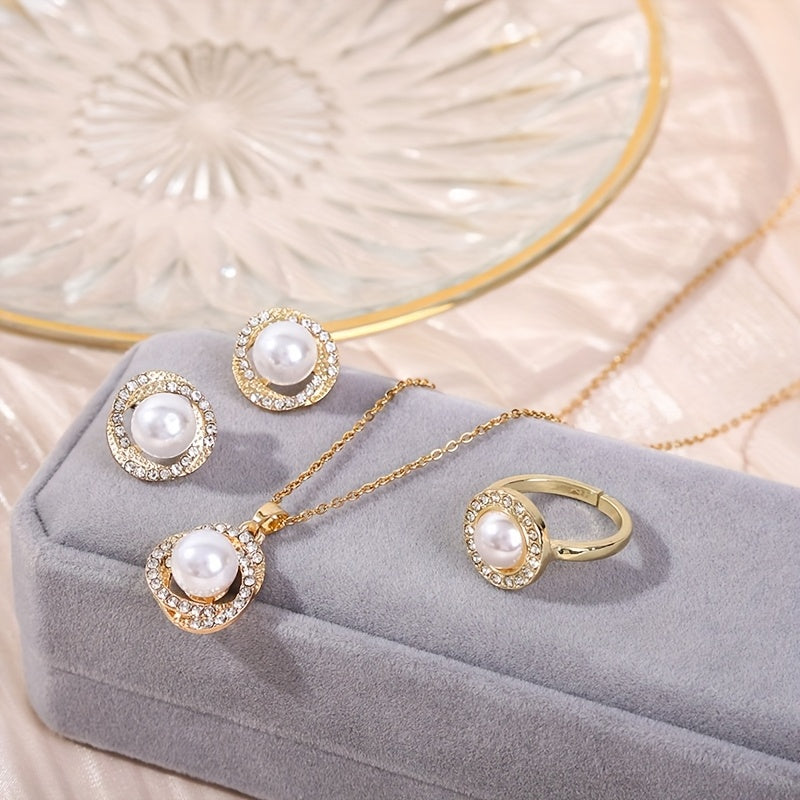 Arabella | Vintage Faux Pearl &amp; Crystal Halo Jewelry Set