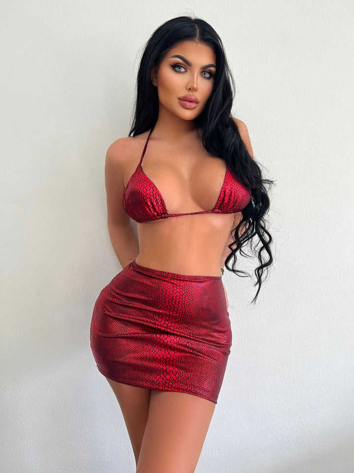 Nalani | Snake Print 3-Piece Bikini Set with Cover-Up Skirt