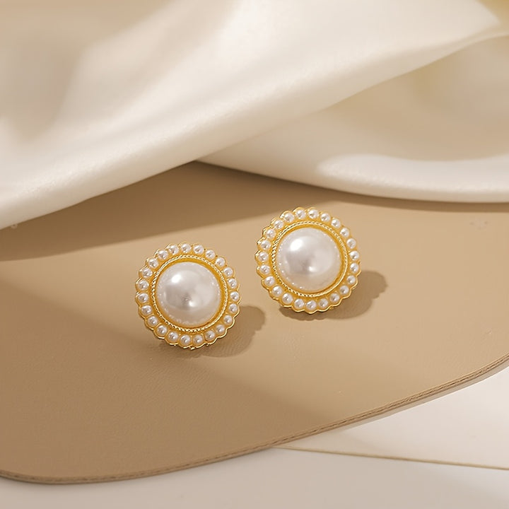 Leonora | Vintage Wine Red &amp; Faux Pearl Stud Earrings Set