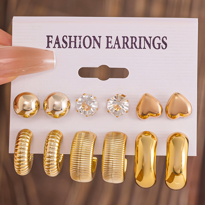 Calliste | Chunky Gold-Tone &amp; Crystal Hoop Stud Earrings Set