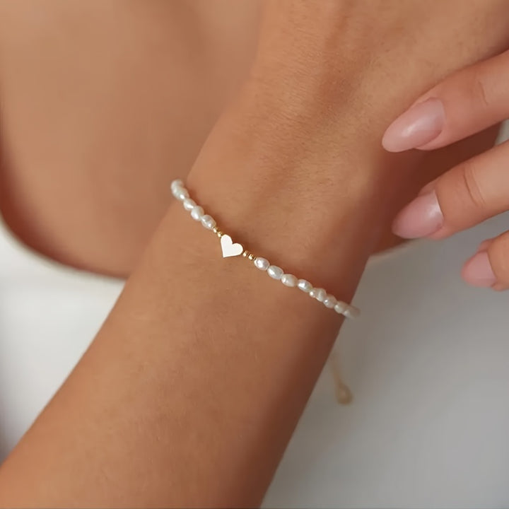 Clementina | Minimalist Faux Pearl Heart Accent Bracelet