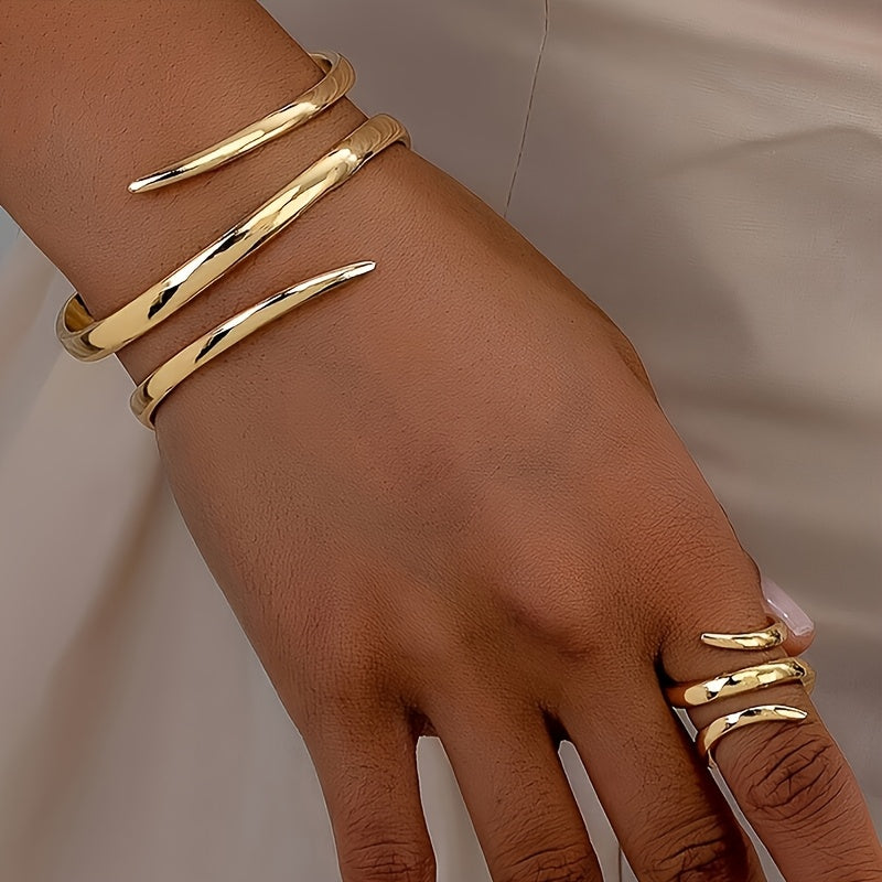Zephyr | Minimalist Spiral Cuff Bracelet &amp; Ring Set