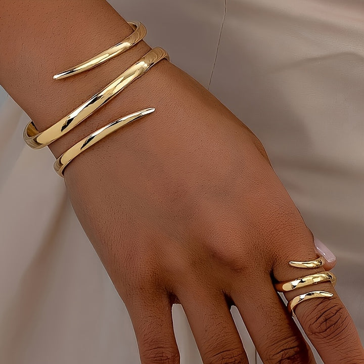 Zephyr | Minimalist Spiral Cuff Bracelet &amp; Ring Set