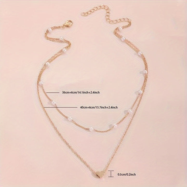 Amorette | Faux Pearl Station &amp; Heart Layered Necklace