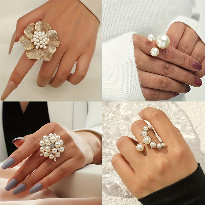 Geneva | French Retro Faux Pearl Cluster Statement Ring