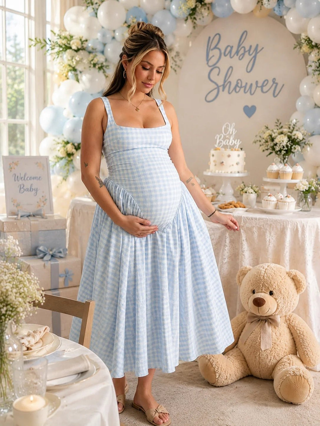 Chloe | Plaid Tank A-Line Maternity Maxi Dress