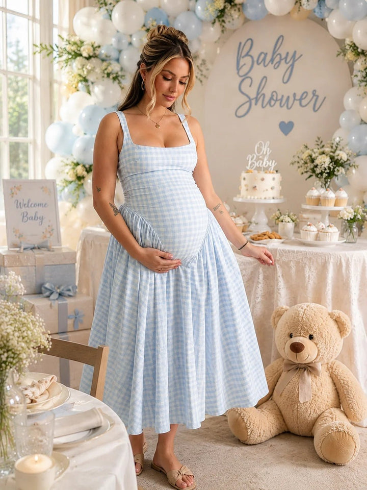 Chloe | Plaid Tank A-Line Maternity Maxi Dress