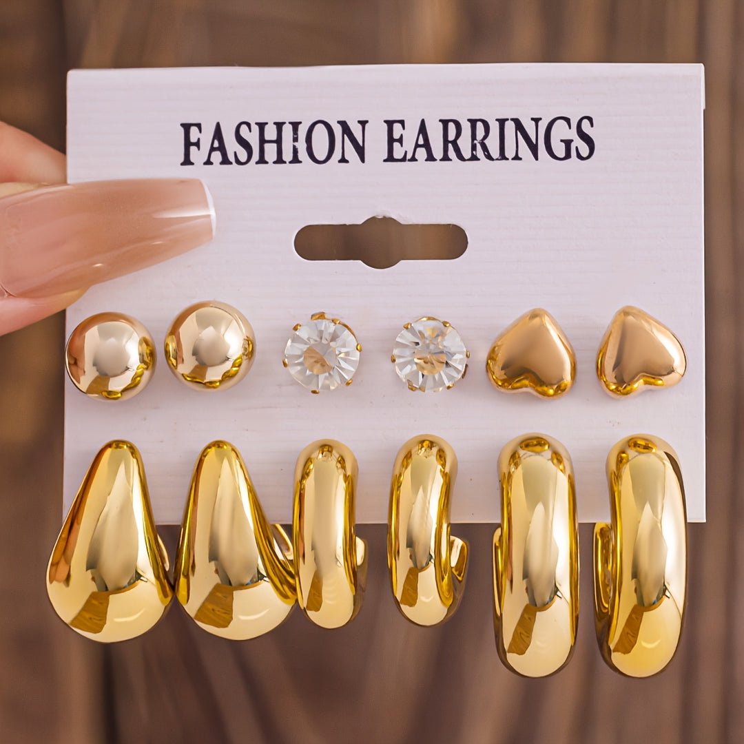 Calliste | Chunky Gold-Tone &amp; Crystal Hoop Stud Earrings Set