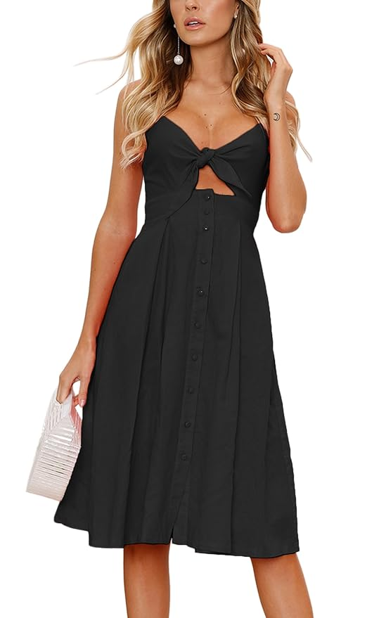 Nerida | Tie-Front Cutout A-Line Midi Sun Dress