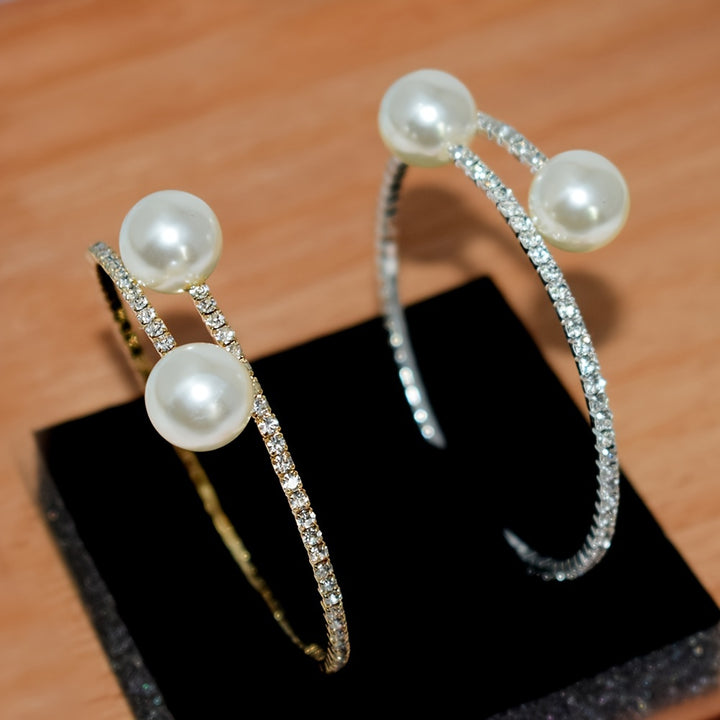 Isolde | Contemporary Pavé Bypass Faux Pearl Bangle