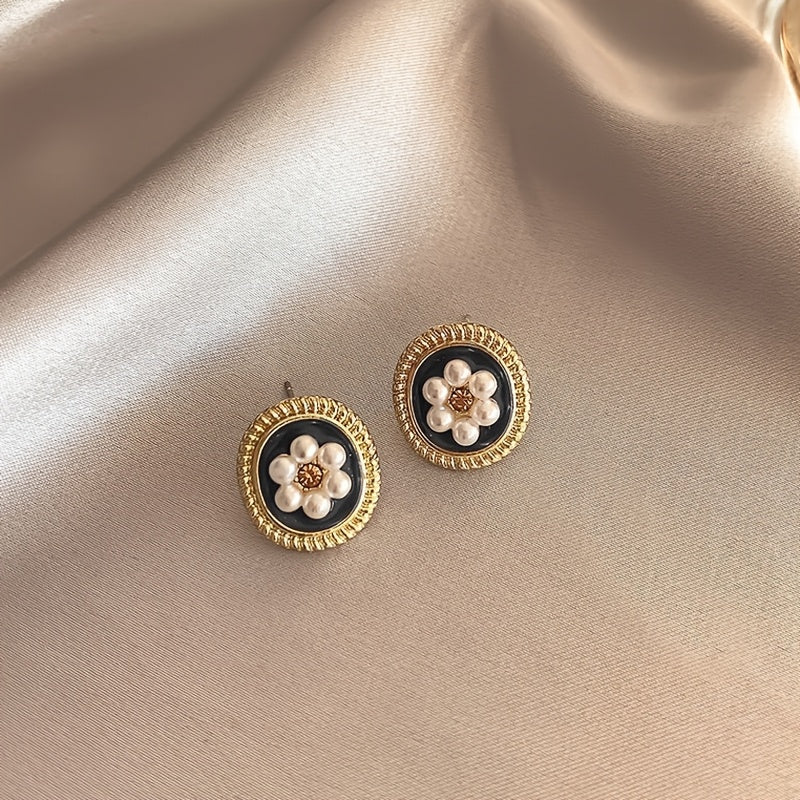 Leonora | Vintage Wine Red &amp; Faux Pearl Stud Earrings Set