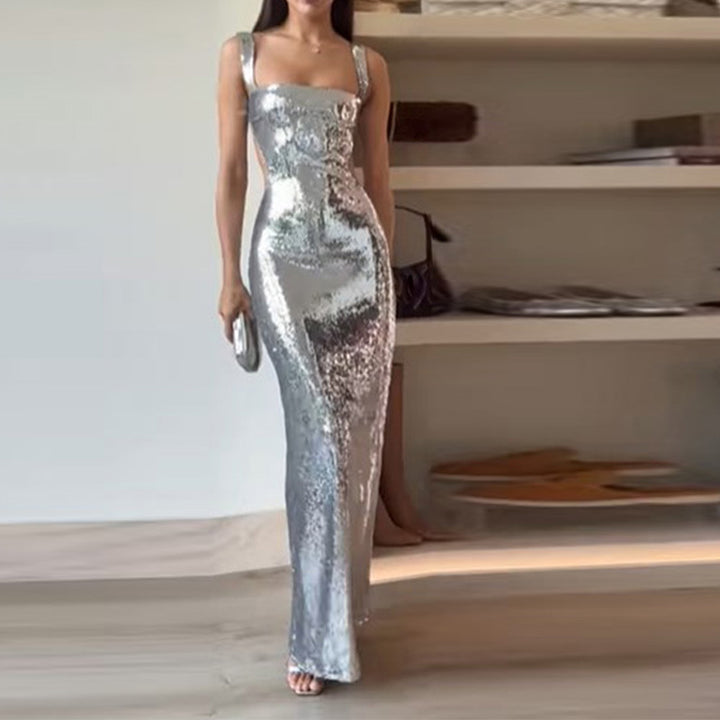 Tayla | Sequin Square Neck Backless Maxi Dress