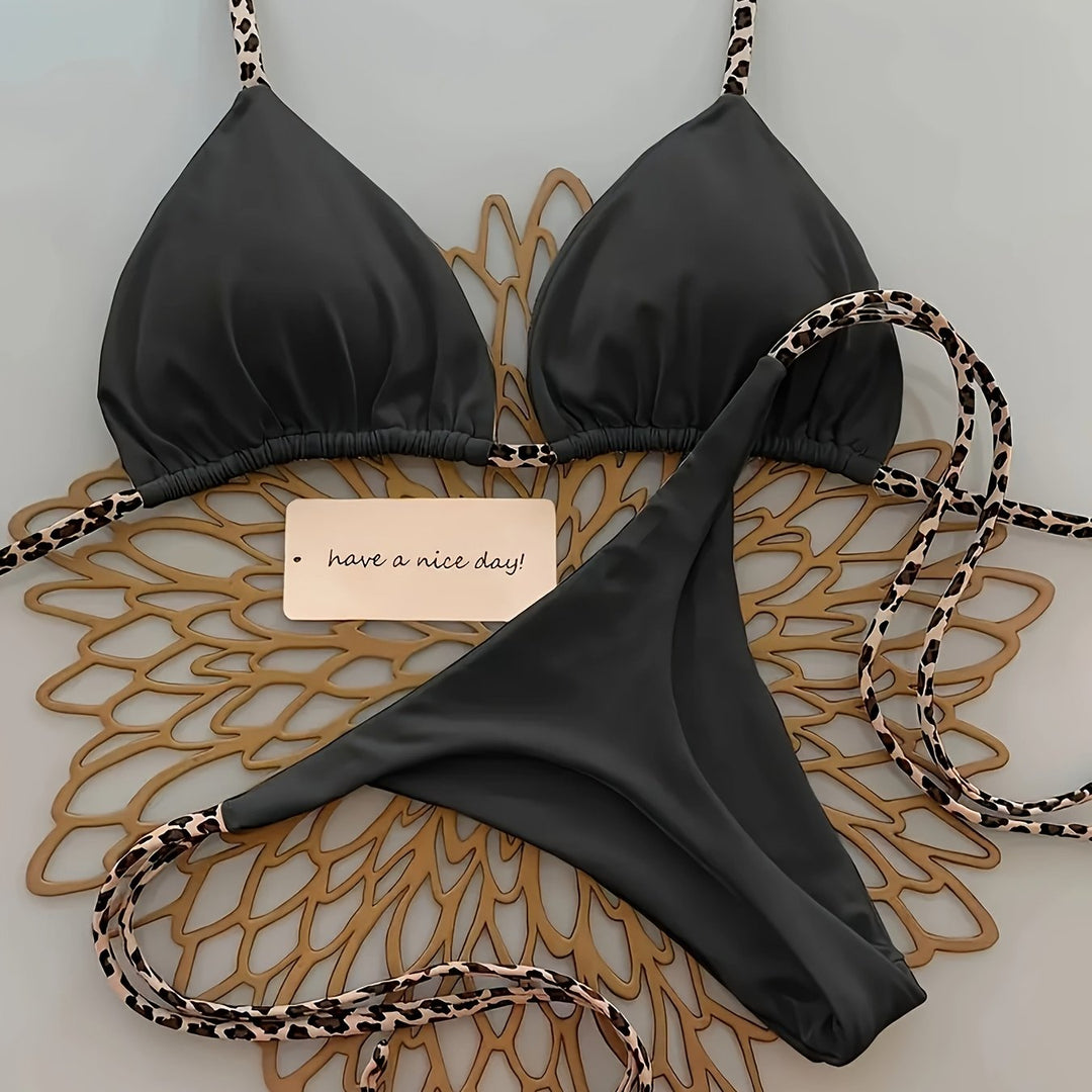 Sahara | Leopard Accent Triangle Bikini Set