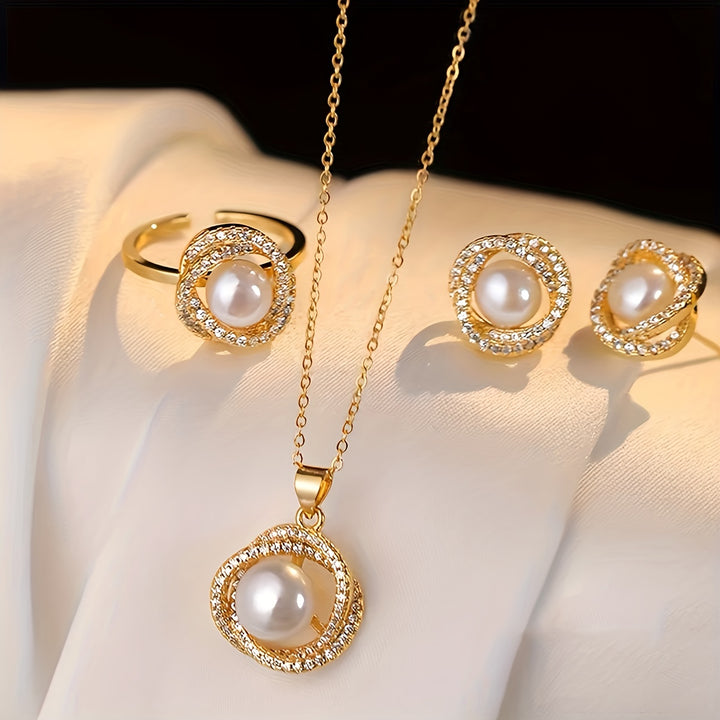 Arabella | Vintage Faux Pearl &amp; Crystal Halo Jewelry Set