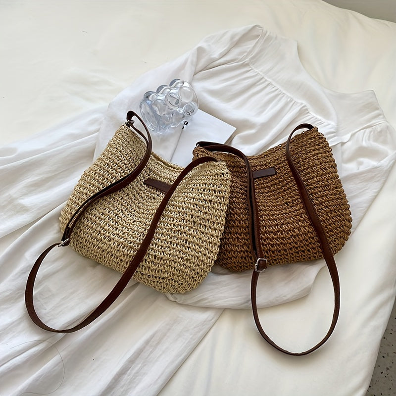 Noemia | Handwoven Straw Hobo Crossbody Bag