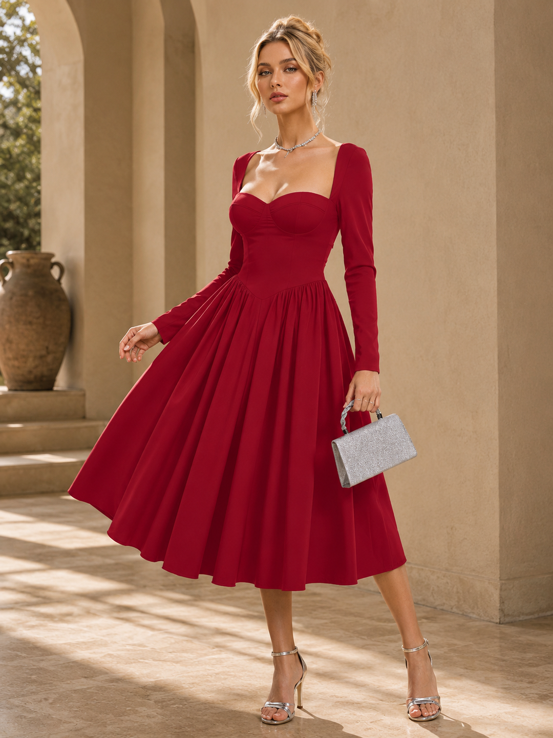 Aria | Long Sleeve Tie Back A-Line Dress