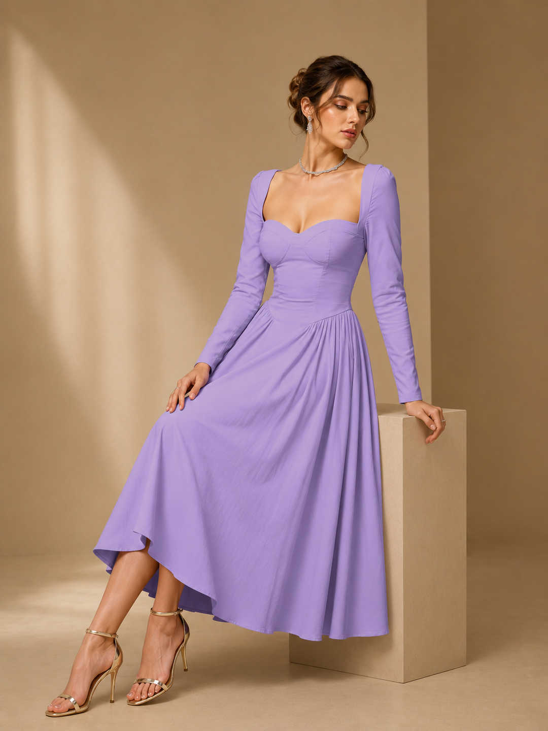 Aria | Long Sleeve Tie Back A-Line Dress