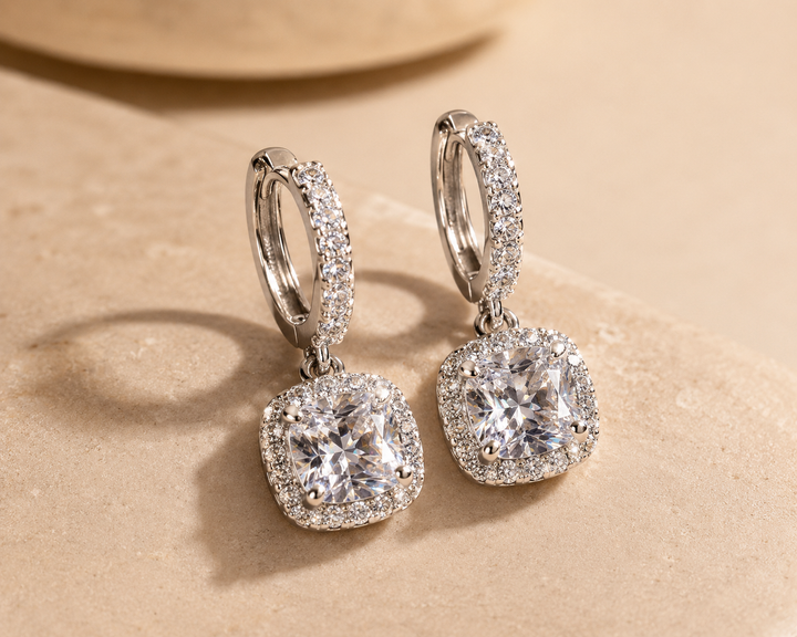 Evelina | Zirconia Halo Huggie Earrings